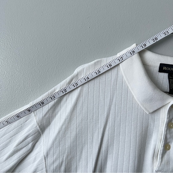 Rough Dress Plain White Ribbed Polo Shirt - Large - Picture 11 of 11